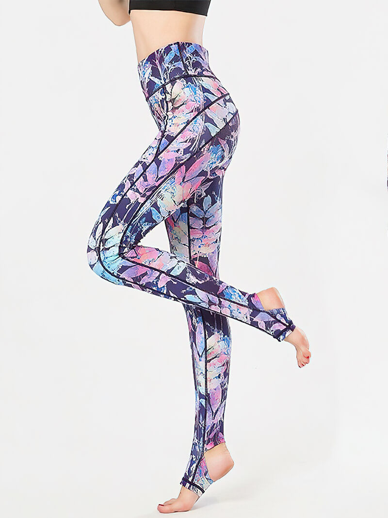 Women's floral printed leggings with open heels for yoga and fitness SF1184